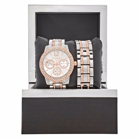 Bebe Accessories Bebe Crystal Two Tone Watch And Bracelet Set Poshmark